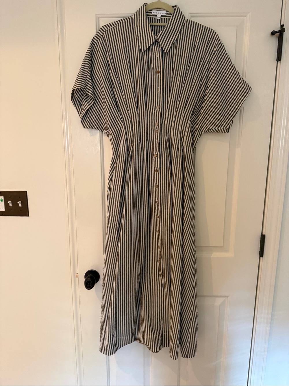 Striped Button-Front Black & White Casual Dress